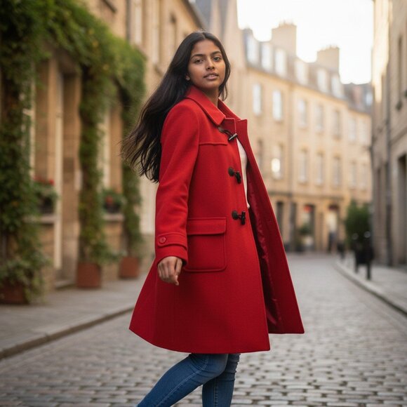 Vintage Women's L Casual Corner Red Wool Cashmere Coat Lined Toggles Pockets - Picture 5 of 13